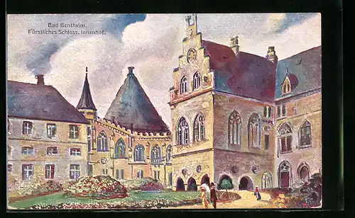 Künstler-AK Bad Bentheim, Fürstliches Schloss mit Innenhof