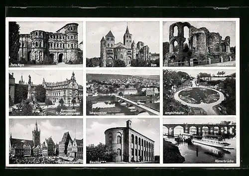 AK Trier, Amphitheater, Porta Nigra und Basilika