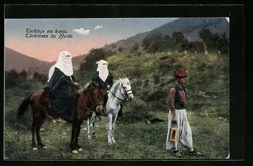 AK Verschleierte Türkinnen zu Pferde in einer Landschaft