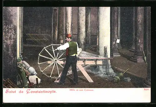 AK Konstantinopel, Türkischer Weber bei der Arbeit am Webstuhl