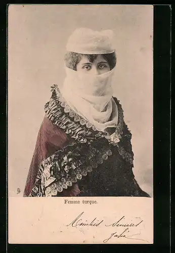 AK Türkische Frau mit Schleier in Tracht