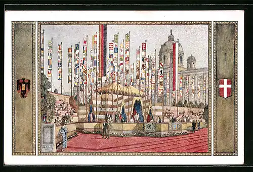 Künstler-AK Wien, 10. Deutsches Sängebundesfest 1928, Festzelt am Burgring