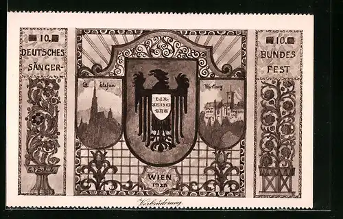 Künstler-AK Wien, 10. Deutsches Sängerfest 1928, St. Stefan, Wartburg, Verbrüderung