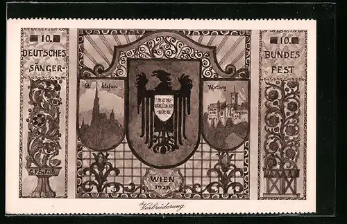 Künstler-AK Wien, 10. Deutsches Sängerfest 1928, St. Stefan, Wartburg, Verbrüderung