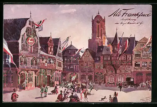 Künstler-AK Frankfurt a. M., 17. Deutsches Bundes- und Goldenes Jubiläums-Schiessen 1912, Alt-Frankfurt, Festplatz