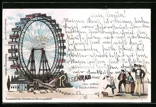 Lithographie Wien, Riesenrad auf dem Wiener Prater