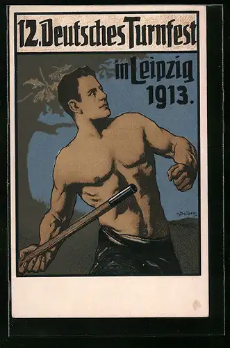 Künstler-AK Leipzig, 12. Deutsches Turnfest 1913, Der Gerwerfer