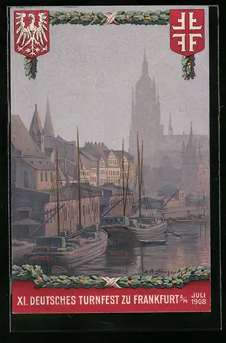 Künstler-AK Frankfurt a. M., Deutsches Turnfest 1908, Bootspartie