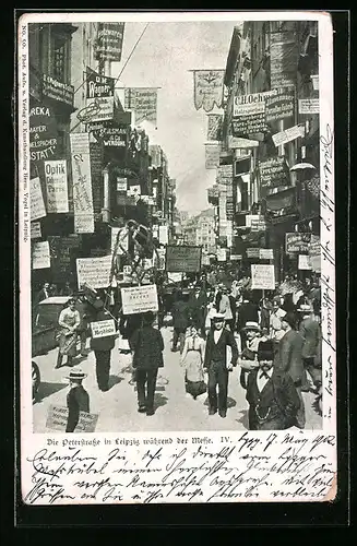 AK Leipzig, Die Petersstrasse während der Messe, Leipziger Messe