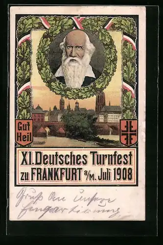 Künstler-AK Frankfurt a. M., XI. Deutsches Turnfest 1908