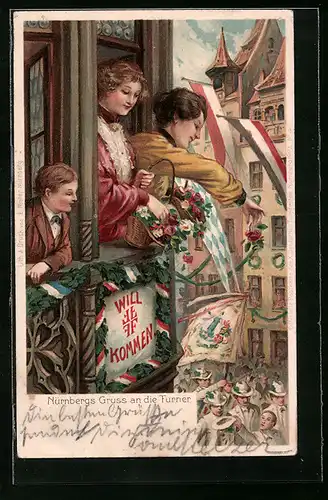 Lithographie Nürnberg, Gruss an die Turner, Turnfest 1903