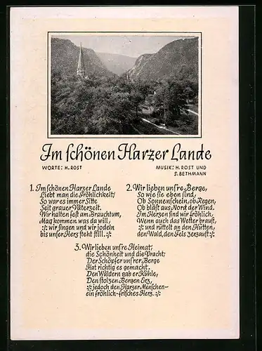 AK Lied Im schönen Harzer Lande