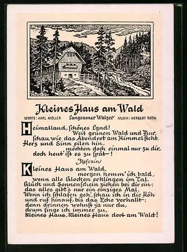 Künstler-AK Lied Kleines Haus am Wald