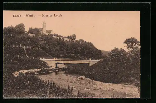 AK Lorch i. Wrttbg., Blick über den Fluss auf das Kloster Lorch