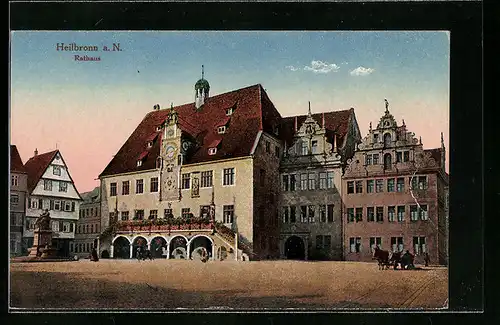 AK Heilbronn a. N., Blick auf das Rathaus mit Pferdekutsche