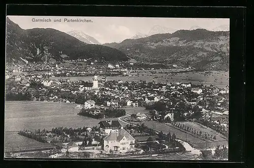 AK Garmisch, Blick auf Garmisch und Partenkirchen