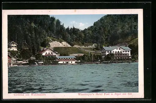 AK Urfeld am Walchensee, Wiesmayer`s Hotel Post und Jäger am See