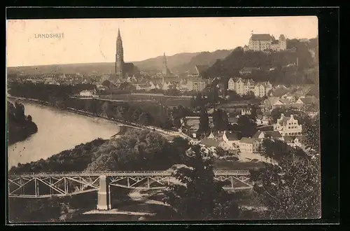 AK Landshut, der Ort aus der Vogelschau