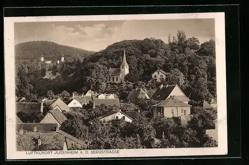 AK Jugenheim a. d. Bergstrasse, Blick auf den Ort mit Kirche