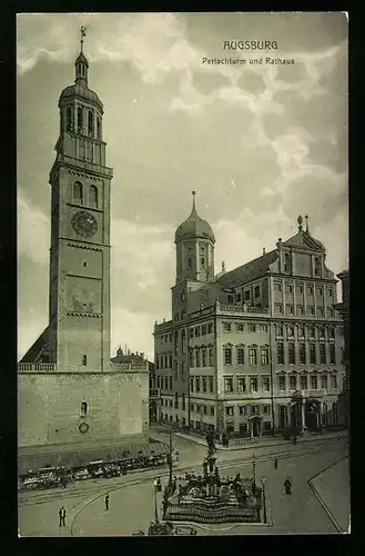AK Augsburg, Perlachturm und Rathaus