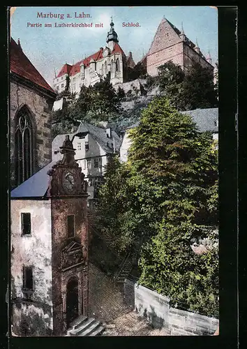 AK Marburg a. Lahn, Lutherkirchhof mit Schloss