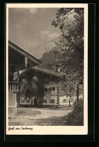 AK Sachrang, Strassenpartie mit grossem Haus