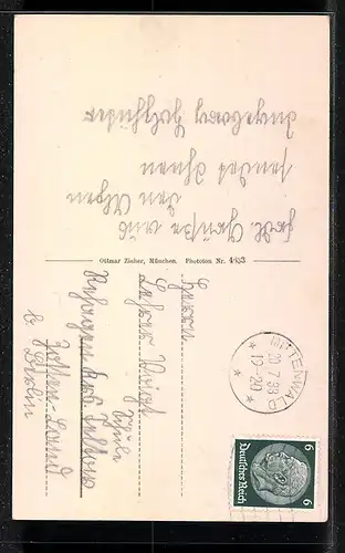 AK Mittenwald, Strassenpartie mit Vierer- und Karwendelspitze