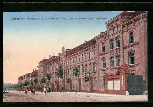 AK Chemnitz, Kaserne d. K. S. 3. Ulanen Rgts No 21 Kaiser Wilhelm