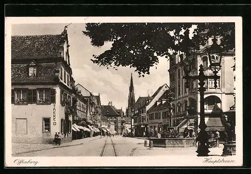 AK Offenburg, Blick durch die Hauptstrasse