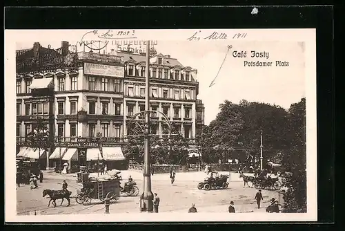 AK Berlin, Potsdamer Platz mit Café Josty