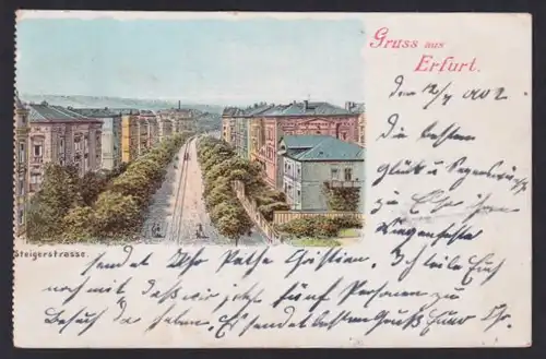 Lithographie Erfurt, Steigerstrasse aus der Vogelschau