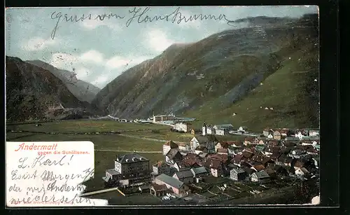 AK Andermatt, Ortsansicht gegen die Schöllenen