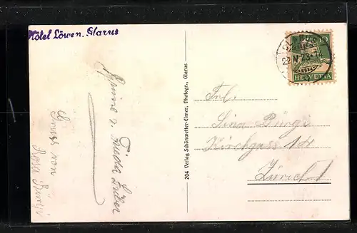 AK Glarus, Ortsansicht mit Glärnisch