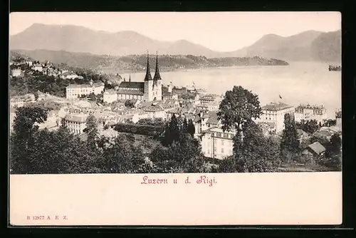 AK Luzern, Ortsansicht und der Rigi