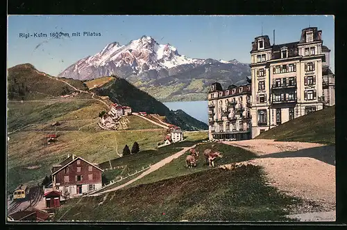 AK Rigi-Kulm, Ortsansicht mit Pilatus und Hotel