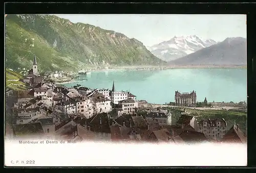 AK Montreux, Totalansicht m. Dents du Midi