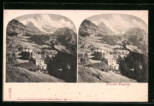 AK Wengernalp, Ortsansicht mit Bergpanorama