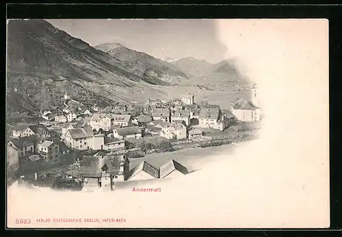 AK Andermatt, Totalansicht aus der Vogelschau