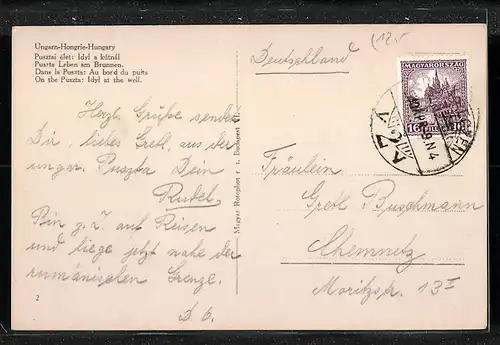 AK Mann und junge Frau an einem Brunnen in der Puszta