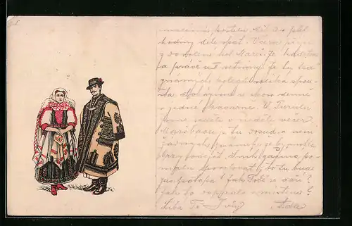 Künstler-AK Paar in ungarischer Volkstracht