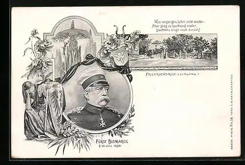 AK Friedrichsruh, Strasse im Ort, Fürst Bismarck in Uniform