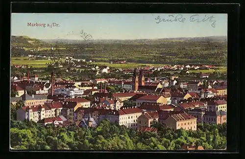 AK Marburg /Drau, Teilansicht von oben mit Fernblick