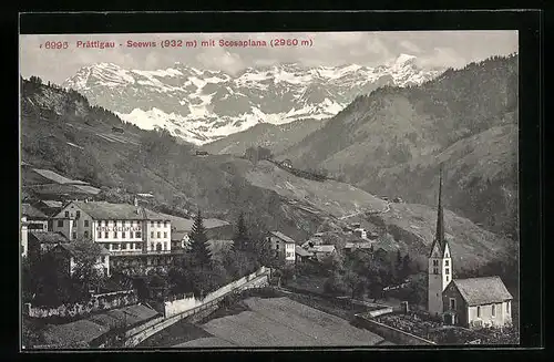 AK Prättigau-Seewis, Ortspartie mit Hotel Scesaplana