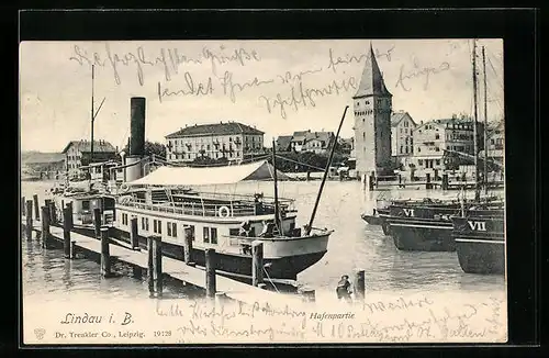 AK Lindau i. B., Hafenpartie mit Dampfern