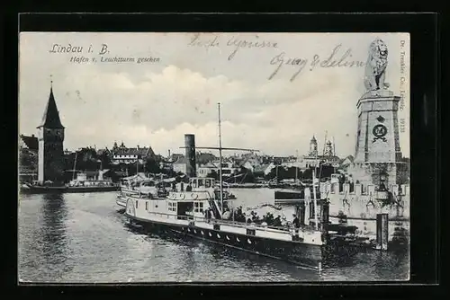 AK Lindau i. B., Hafen vom Leuchtturm aus gesehen