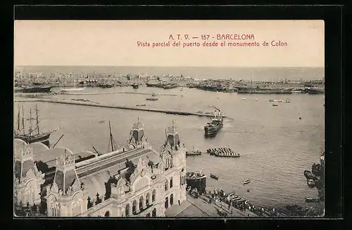 AK Barcelona, Vista parcial del puerto desde el monumento de Colon