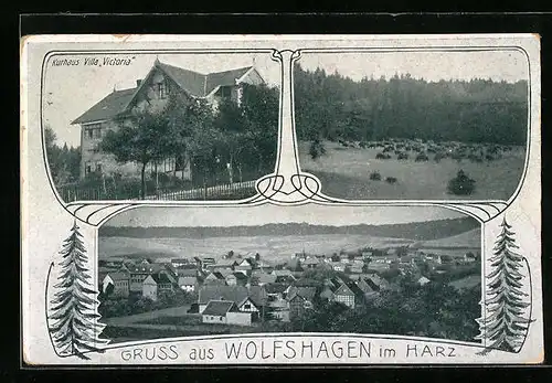 AK Wolfshagen /Harz, Ortsansicht, Kurhaus Villa Victoria