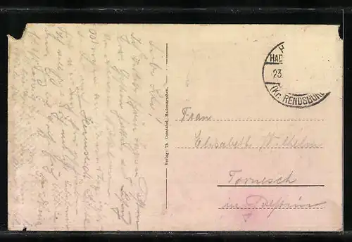 AK Hademarschen, Strassenpartie mit Bahnübergang und Fahrrädern