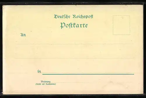 Lithographie Krefeld, Rheinstrasse, Rathaus, Wappen