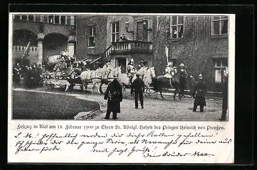 AK Kiel, Festzug zu Ehren des Prinzen Heinrich von Preussen 1900 - Geschmückte Kutsche